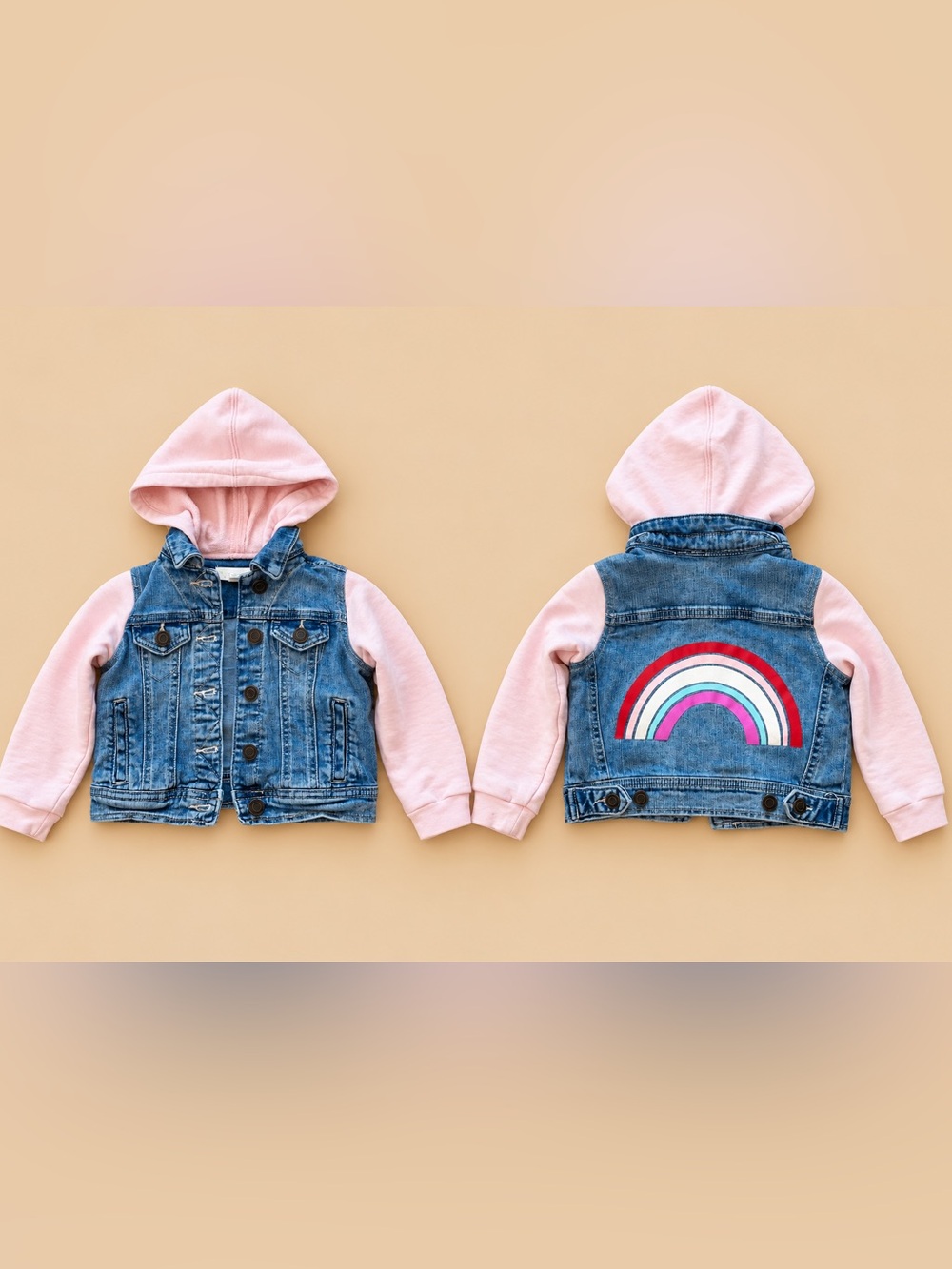 Tucker + Tate Girls Rainbow Hooded Denim Jacket Pink Size 3T